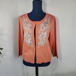 INC International Concepts Open Front Cardigan Sweater Silver Applique